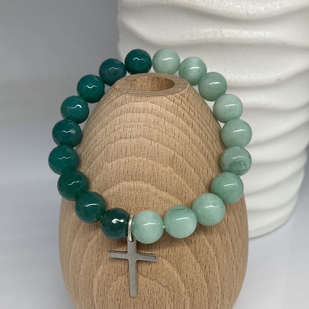 𝅺AMAZONITE and Green Agate with Cross Charm